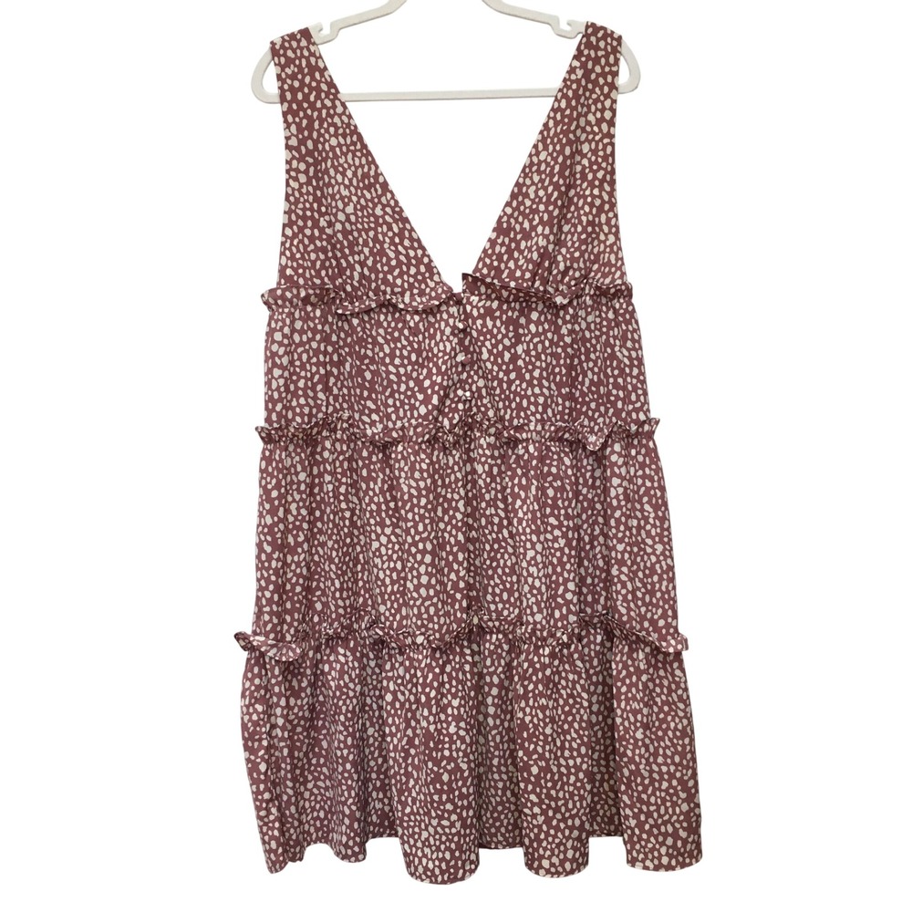 Vine & Love Tiered Midi Dress Medium Mauve Ruffle V-Neck Lightweight Relaxed Fit